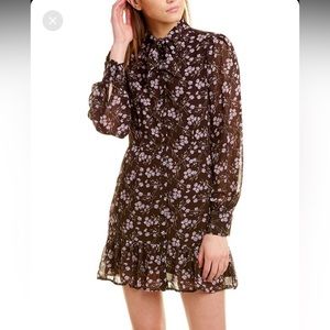 Rosewater Remi Burgundy Floral Tie-neck Minidress